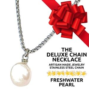 Island Sunset Artisan Dainty Chain Necklace-White Pearl-Stainless Steel